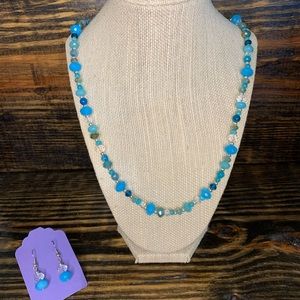 Bright, fun Handmade Beaded Necklace Set. NEW w/earrings. 26”long